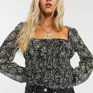 Free People Black Paisley Blouse
